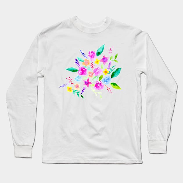 Watercolor Flowers Florals Cute Long Sleeve T-Shirt by kristinedesigns